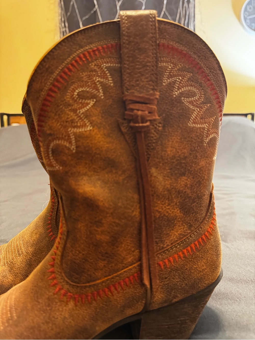 Ariat Brown Leather Western Heeled Boots with Red Stitching - Picture 6 of 10